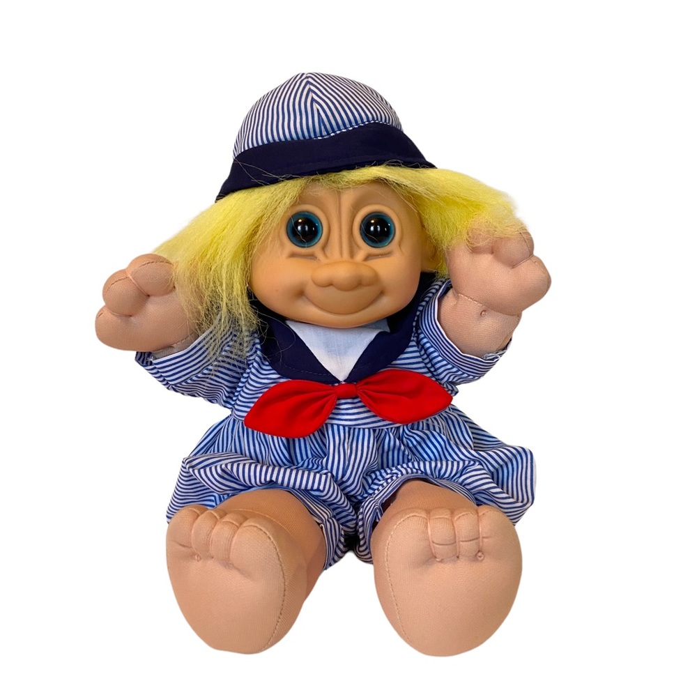 RUSS Vintage 90s Skippy Troll Kidz Sailor Doll Soft Body Yellow Hair